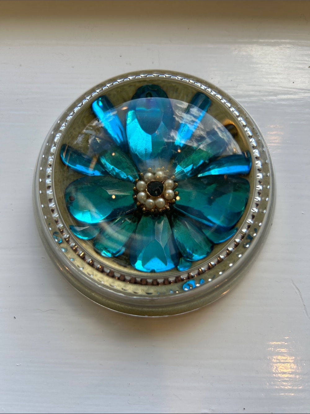 Turquoise Floral glass Paperweight